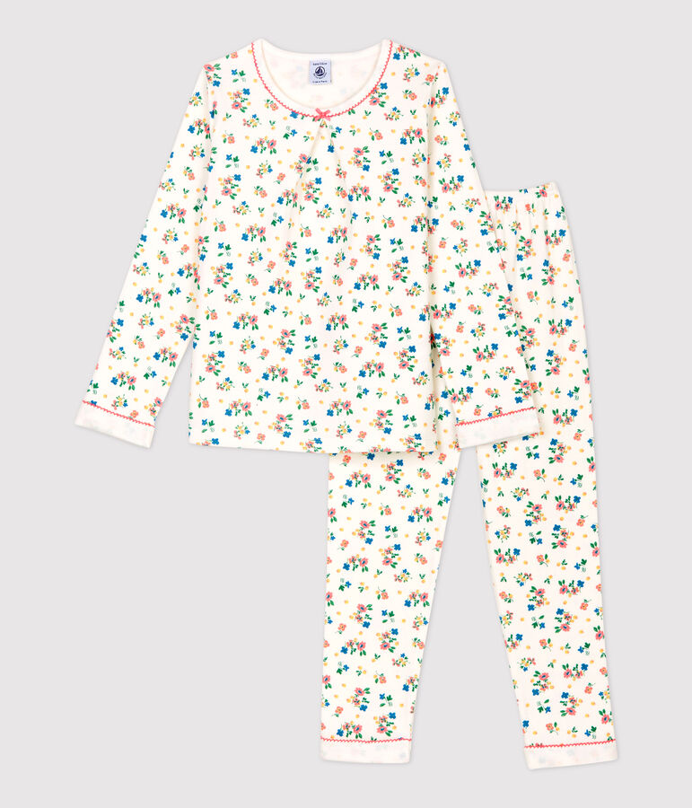 Pyjama imprim&eacute; fleuri petite fille en tubique blanc/multicouleur